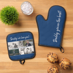 Father with Kids and Family Dad Collage Oven Mitt & Pot Holder Set