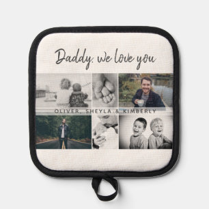 Father with Kids and Family Dad Collage Pot Holder
