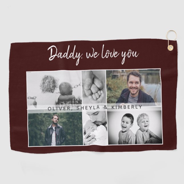 Father with Kids and Family Dad Photo Collage Golf Towel (Horizontal)