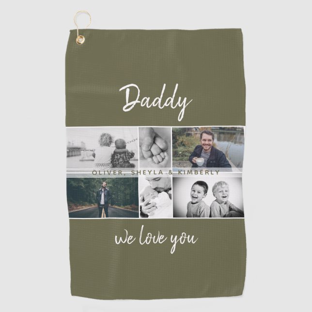 Father with Kids and Family Dad Photo Collage Golf Towel (Front)