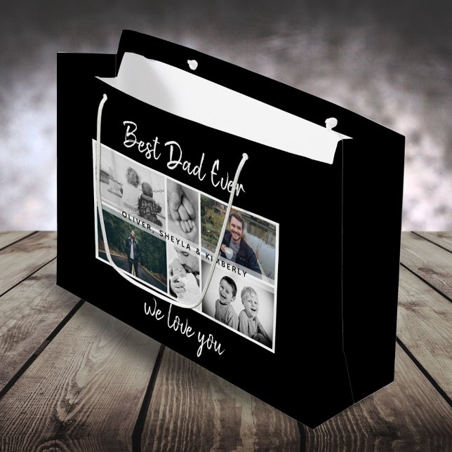 Father with Kids and Family Dad Photo Collage Large Gift Bag (Creator Uploaded)