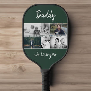 Father with Kids and Family Dad Photo Collage Pickleball Paddle