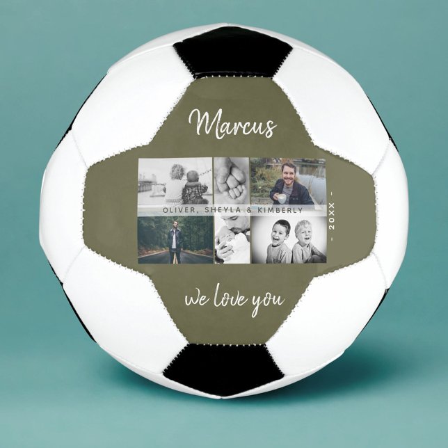 Father with Kids and Family Dad Photo Collage Soccer Ball (Creator Uploaded)