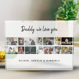 Father with Kids Family 14 Photo Collage Keepsake Block