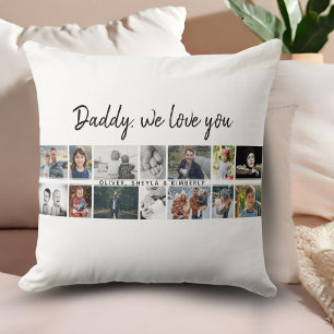 Father with Kids Family Dad 14 Photo Collage Lumbar Cushion