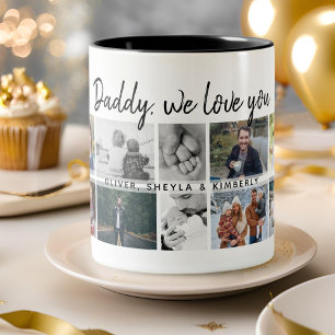 Father with Kids Family Dad 14 Photo Collage  Two-Tone Coffee Mug