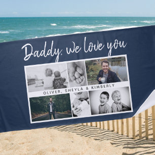 Father with Kids Family Dad 6 Photo Collage Beach Towel