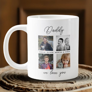 Father with Kids Family Daddy 4 Photo Collage  Large Coffee Mug