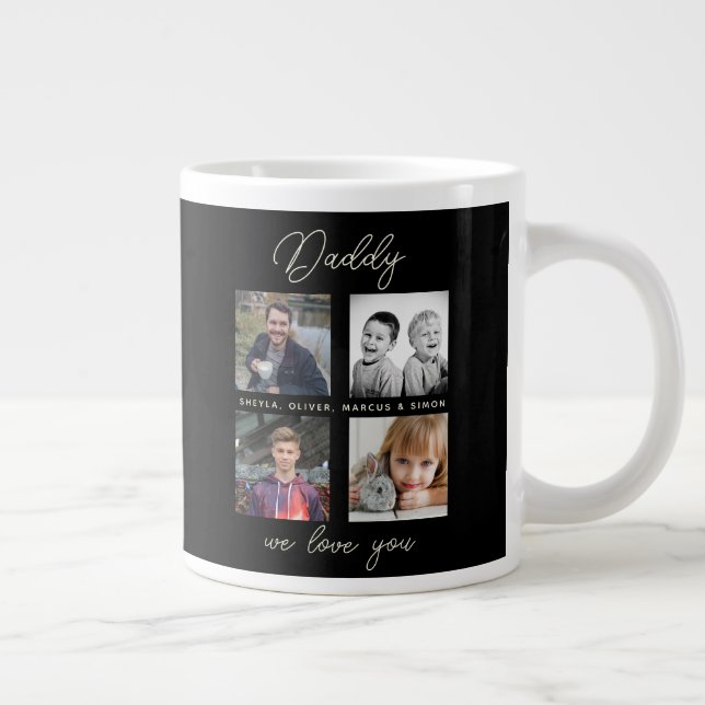 Father with Kids Family Daddy 4 Photo Collage  Large Coffee Mug (Right)
