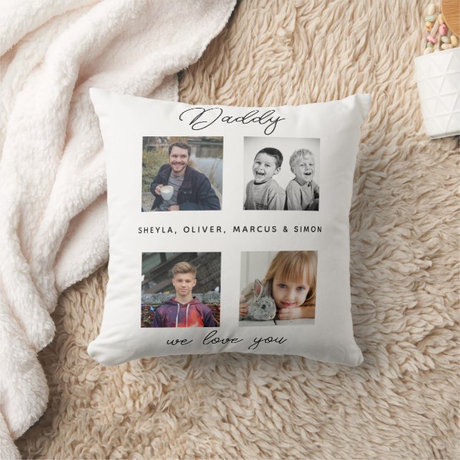 Father with Kids Family Daddy Photo Collage  Cushion (Blanket)