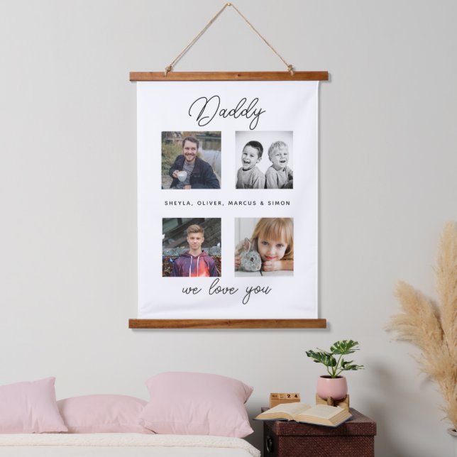 Father with Kids Family Daddy Photo Collage  Hanging Tapestry (Bedroom)