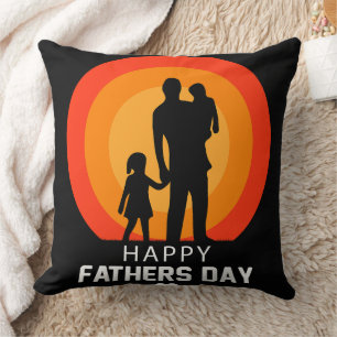 Father with Two Children Sunset Silhouette Cushion