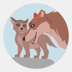 Father Wolf and Pup Classic Round Sticker