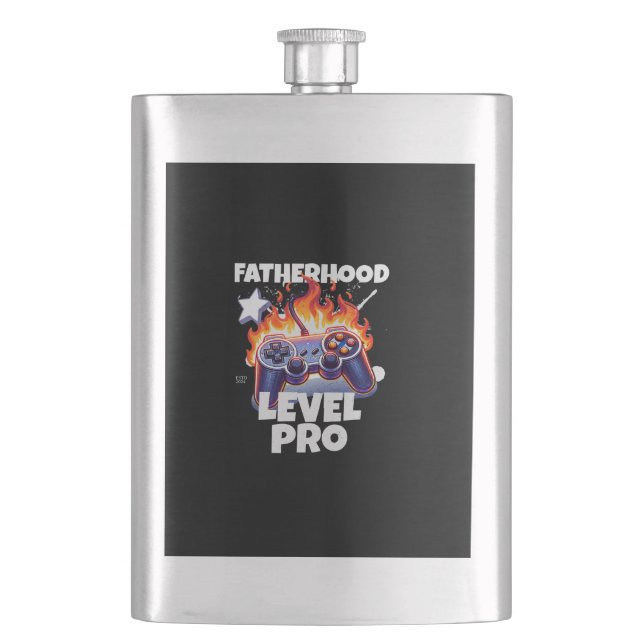 Fatherhood level pro gaming hip flask (Front)