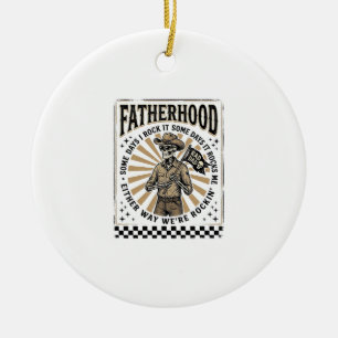 Fatherhood Vintage Skeleton Cowboy Dad Shirt Desig Ceramic Tree Decoration