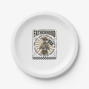 Fatherhood Vintage Skeleton Cowboy Dad Shirt Desig Paper Plate