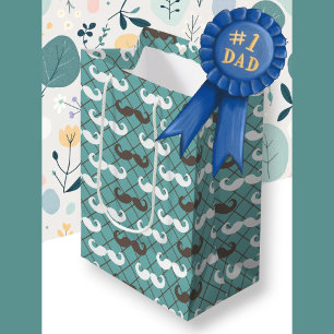 Father's Brown & Teal Moustache  Medium Gift Bag
