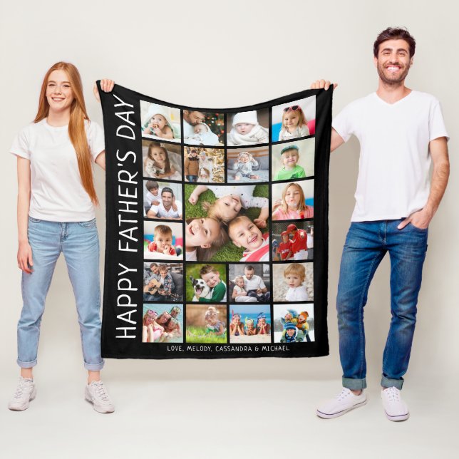 Fathers Day 21 Photo Collage Personalised Keepsake Fleece Blanket (In Situ)