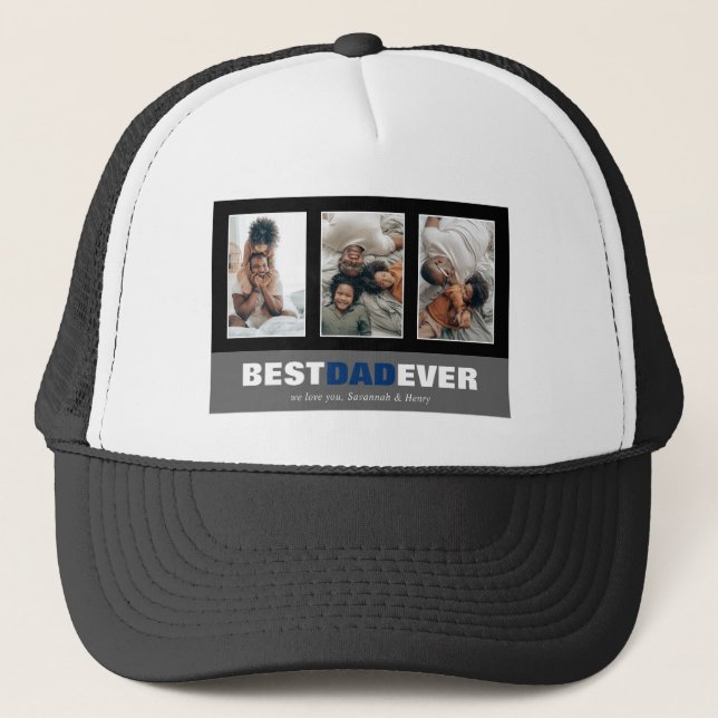 Father's Day 3 Photo Collage Custom Trucker Hat (Front)
