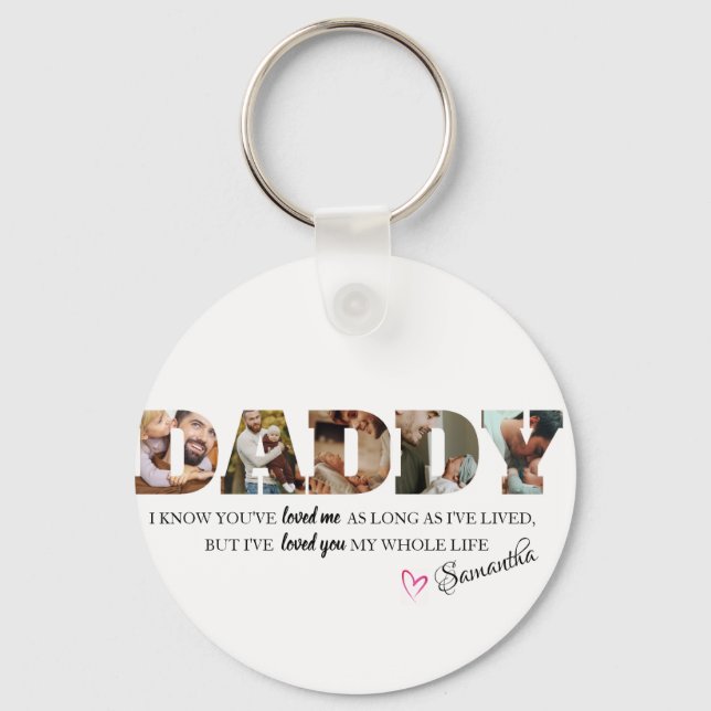 Father's Day 3 Photo Personalised Modern Daddy  Key Ring (Front)