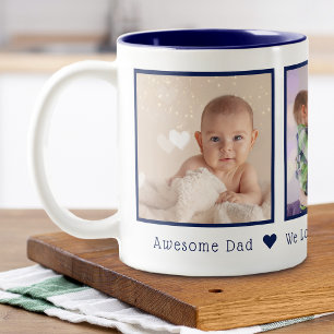 Father's Day 3 Photos Personalised Navy Blue Two-Tone Coffee Mug