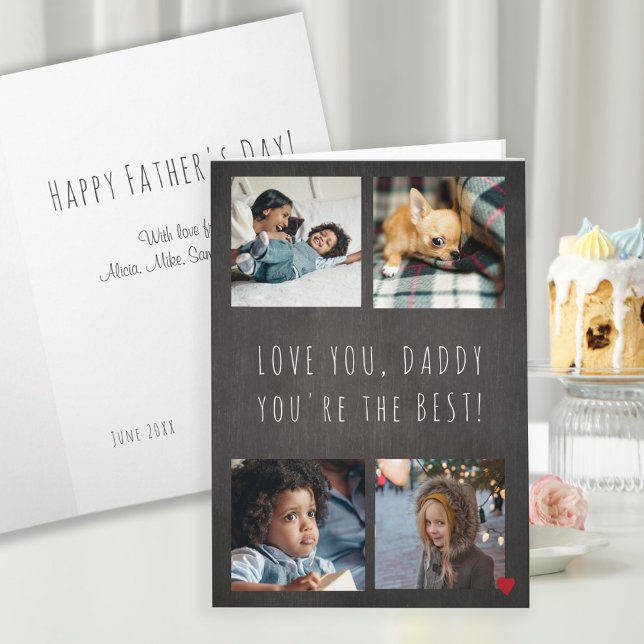 Father's Day 4 photo collage Love you Daddy grey Card (Creator Uploaded)