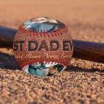 Father's Day Best Dad brown leather stamp photo Baseball<br><div class="desc">Vintage brown leather "BEST DAD EVER" bold typography stamp baseball personalised with your 3 photos,  text,  and signature.              Could be a great keepsake gift for your father for Father's Day,  birthday,  Christmas or any other occasion.</div>