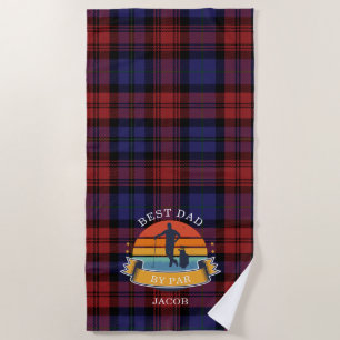 Fathers Day Best Dad By Par Plaid Tartan Beach Towel