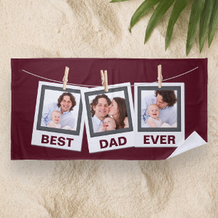 Father's Day   Best Dad Ever 3 Photo Collage Beach Towel