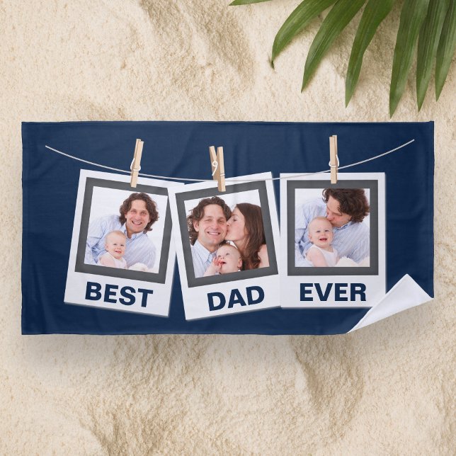 Father's Day | Best Dad Ever 3 Photo Collage Beach Towel (Creator Uploaded)