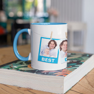 Father's Day   Best Dad Ever 3 Photo Collage Blue Mug