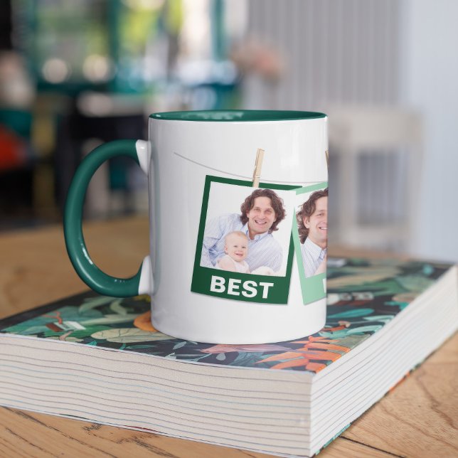 Father's Day | Best Dad Ever 3 Photo Collage Green Mug (Creator Uploaded)