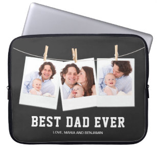 Father's Day   Best Dad Ever 3 Photo Collage Laptop Sleeve
