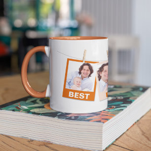 Father's Day Best Dad Ever 3 Photo Collage Orange Mug