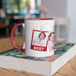 Father's Day   Best Dad Ever 3 Photo Collage Red Mug