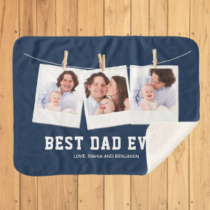 Father's Day   Best Dad Ever 3 Photo Collage Sherpa Blanket