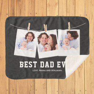 Father's Day   Best Dad Ever 3 Photo Collage Sherpa Blanket