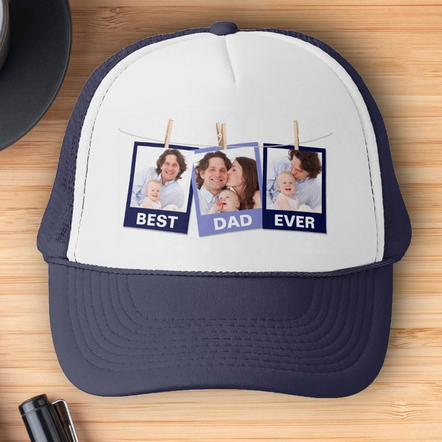 Father's Day | Best Dad Ever 3 Photo Collage Trucker Hat (Creator Uploaded)