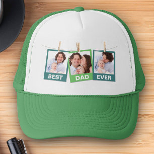 Father's Day   Best Dad Ever 3 Photo Collage Trucker Hat