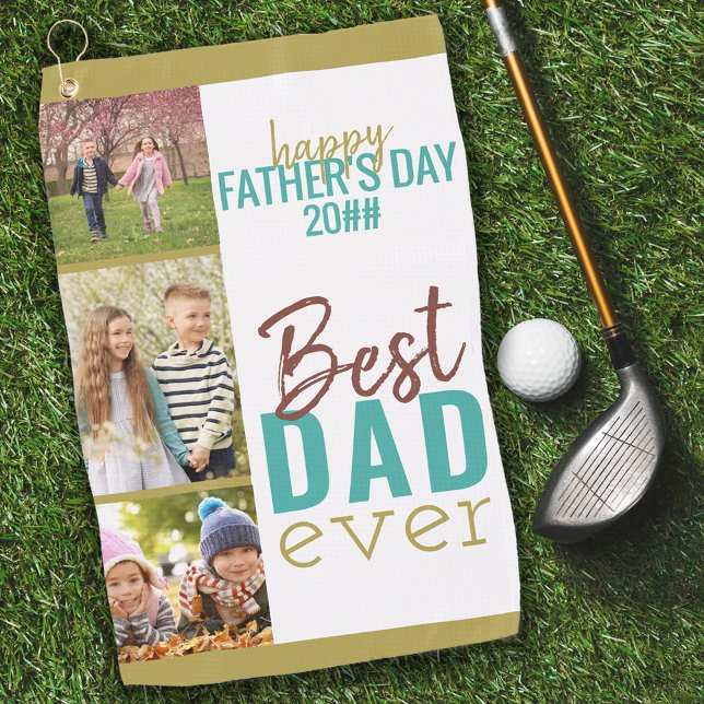 Father's Day Best Dad Ever 3 Photo Strip Golf Towel (Creator Uploaded)