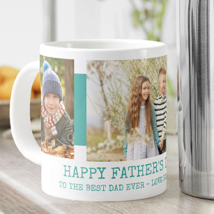 Fathers Day Best Dad Ever 3 Photo Teal Large Coffee Mug
