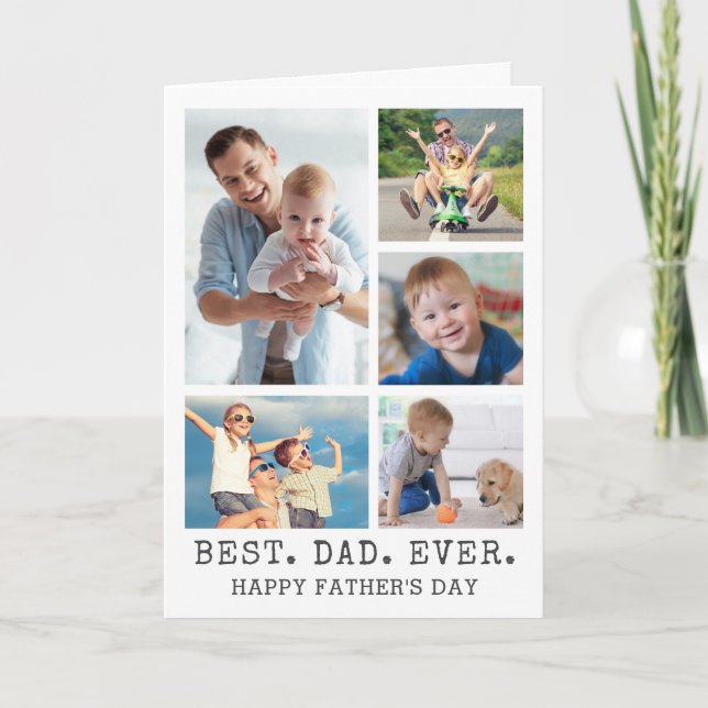 Fathers Day BEST DAD EVER 5 Photo Collage Card (Front)