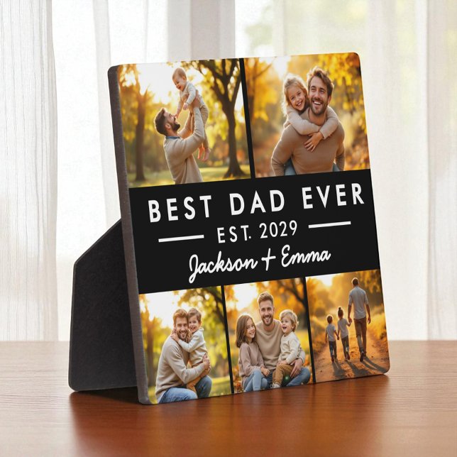 Father's Day Best Dad Ever Black Photo Collage Plaque (Creator Uploaded)