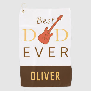 Father's Day Best Dad Ever Brown Guitar Modern   Golf Towel