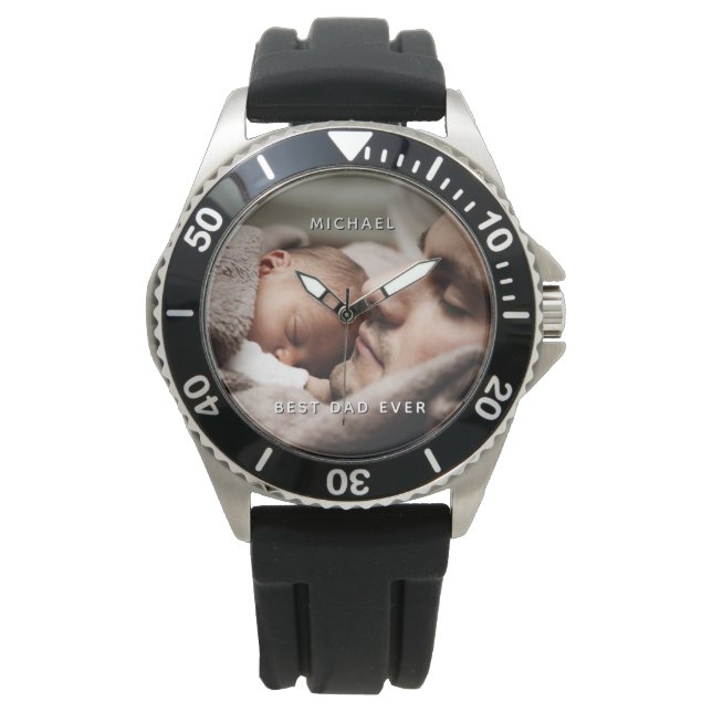 Father's Day Best Dad Ever Custom Name & Photo Watch (Front)