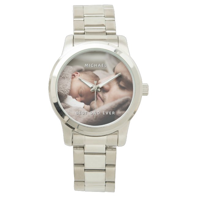 Father's Day Best Dad Ever Custom Name & Photo Watch (Front)