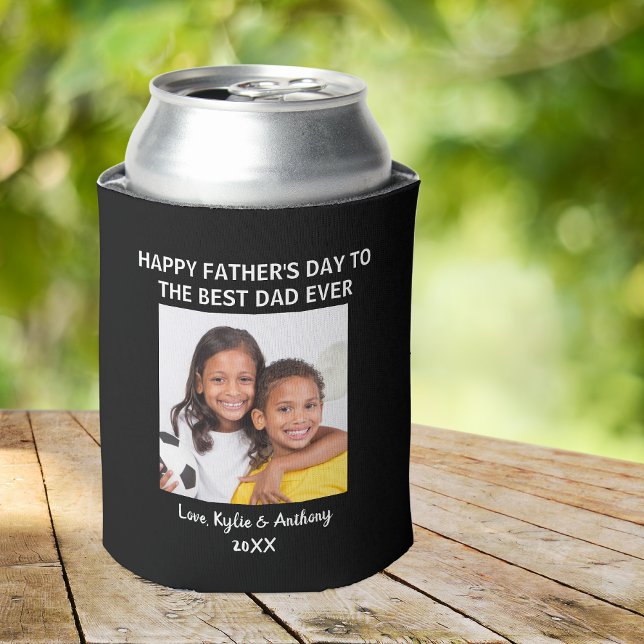 Father's Day Best Dad Ever Custom Photo Black Can Cooler (Creator Uploaded)