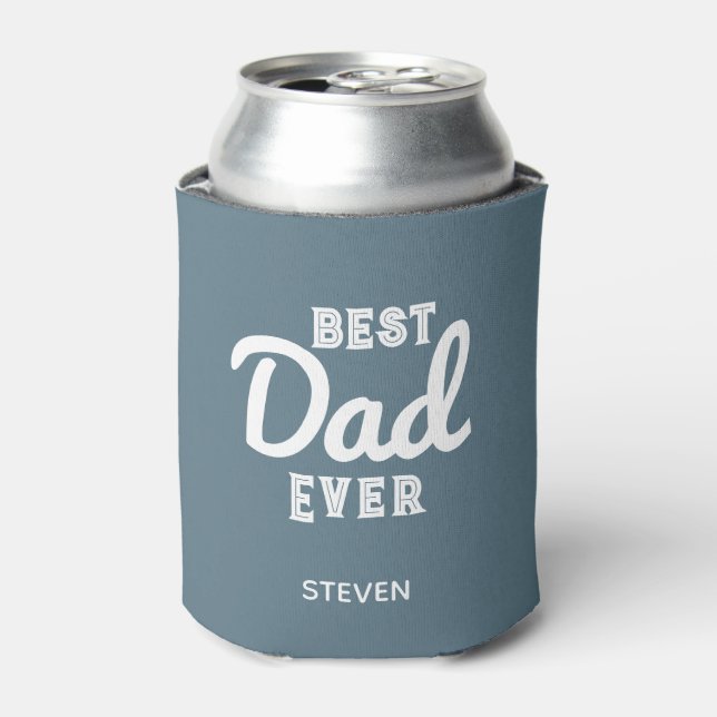 Fathers Day Best Dad Ever Dusty Blue Personalised Can Cooler (Can Front)