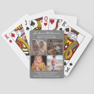Fathers Day Best Dad Ever Grey Four Photo  Playing Cards