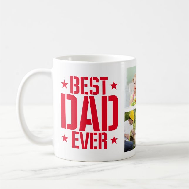 Father's Day Best Dad Ever Six Photo and Text, Red Coffee Mug (Left)